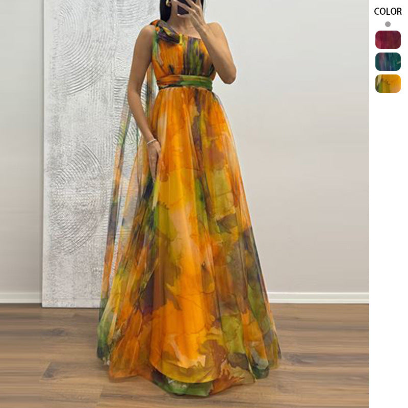 Damen Festliches Maxikleid mit transparenten Chiffon-Überlagern und zartem Rüschendesign EB