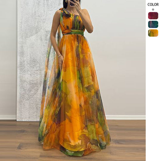 Damen Festliches Maxikleid mit transparenten Chiffon-Überlagern und zartem Rüschendesign EB