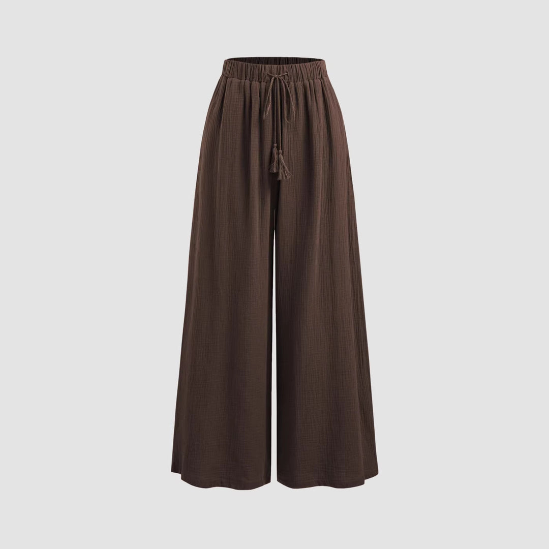 Damen weite Sommerhose im lässigen Boho-Stil mit elastischem Bund und seitlichen Taschen EB