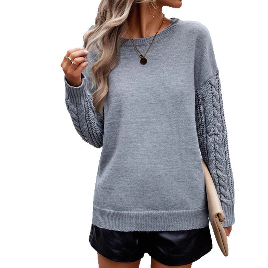 Damen gemütlicher Pullover mit detailreichen Strickärmeln EB