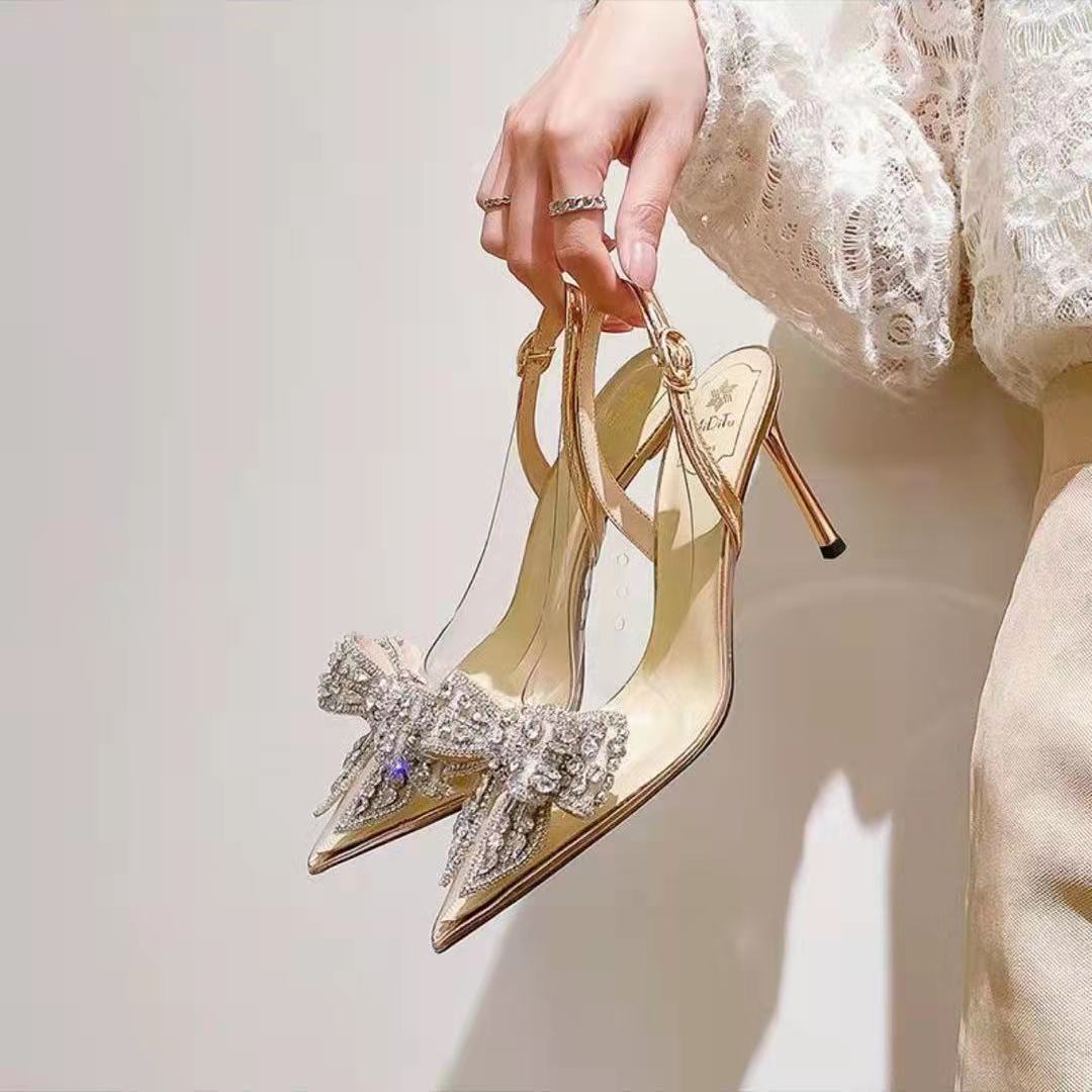 Damen Glamouröse Slingback-Pumps mit eleganter Schleifenverzierung und funkelnden Applikationen EB