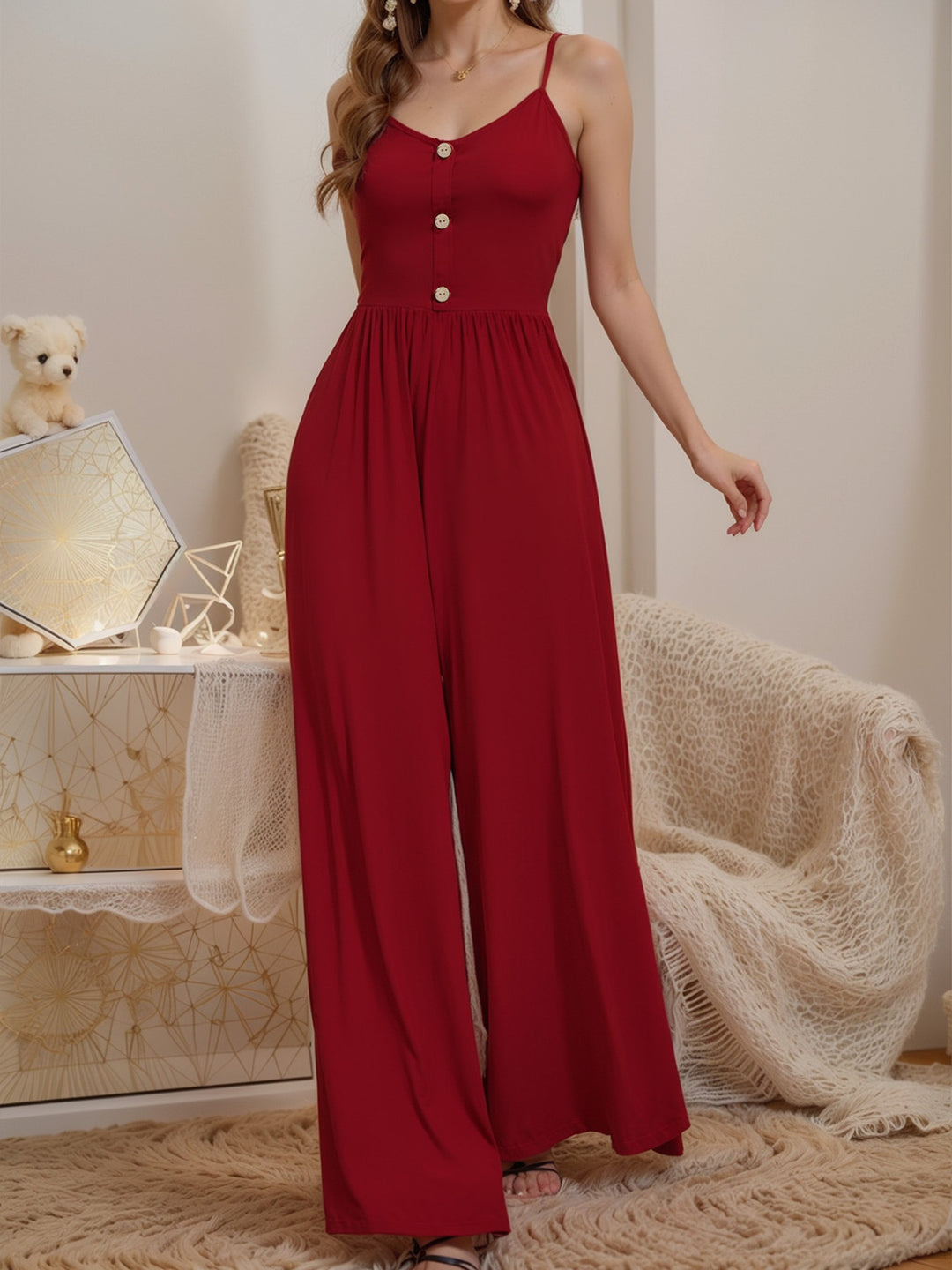 Damen Jumpsuit mit knöpfbarem Oberteil und weitem Bein EB