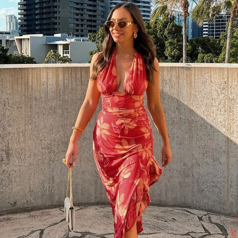Damen Elegantes Maxikleid mit offenem Rücken und floralen Akzenten EB
