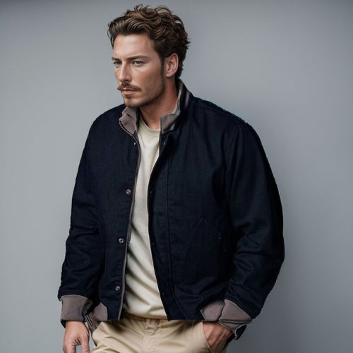Herren lässige und bequeme Sportjacke mit hohem Kragen und praktischen Taschen EB