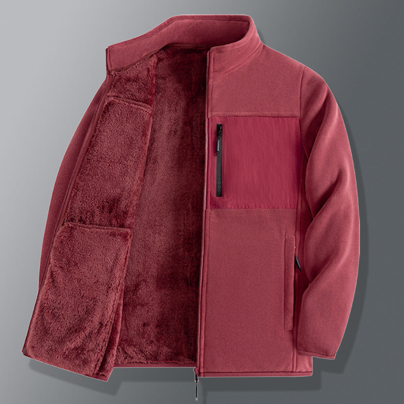 Herren funktionale Thermo-Fleecejacke mit weichem Teddyinnenfutter, Brustreißverschlusstasche und Zweiwege-Reißverschluss EB