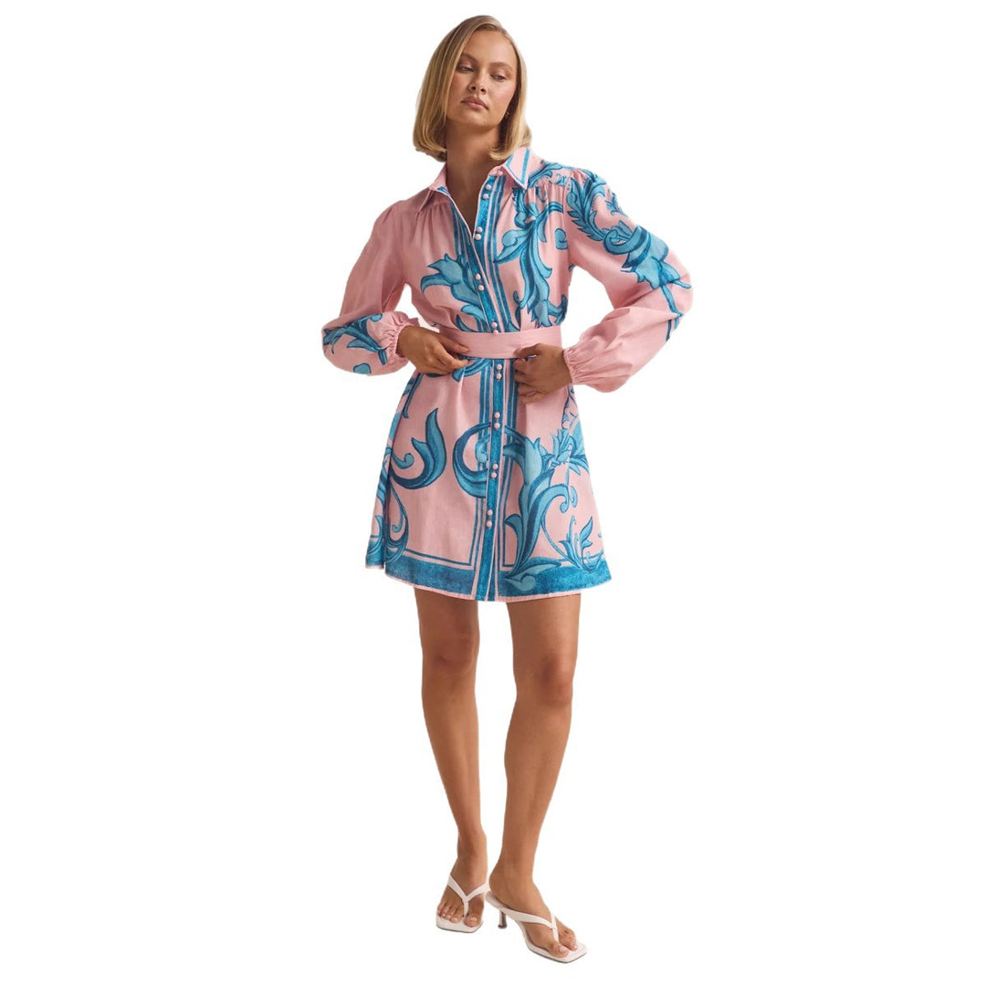 Damen Shirtkleid mit geschmeidigen Puffärmeln und floralem Design EB