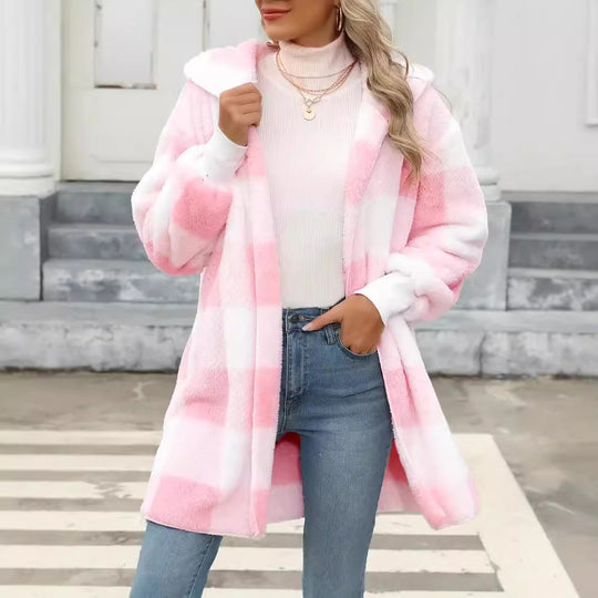 Damen Kuschelige Wolljacke mit Karomuster EB