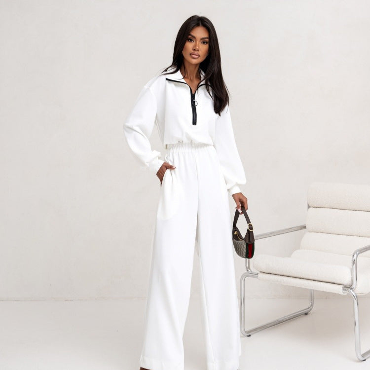 Damen relaxed-fit Zip-Pullover mit elastischem Taillenbund und extraweiter Palazzo-Hose Zweiteiler Eichborn Berlin
