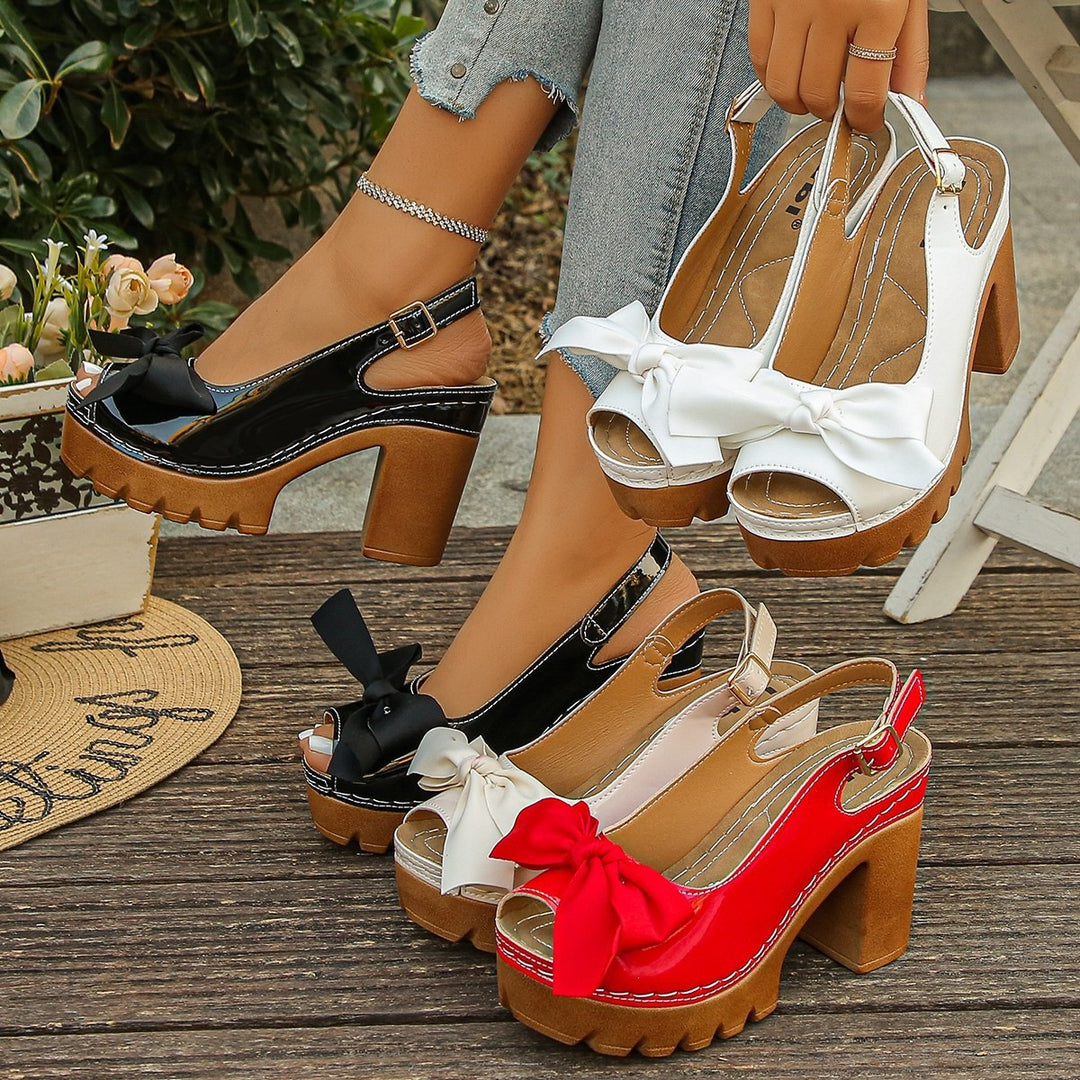Damen Komfortable Plateau-Absatzsandalen mit Schleifen-Detail EB