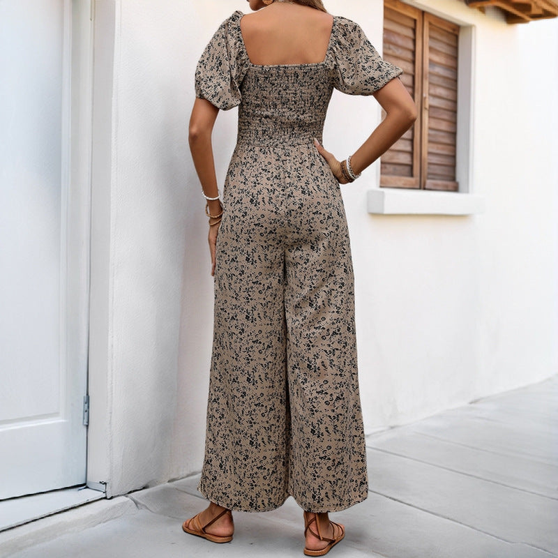 Damen Luftiger Sommeroverall mit Puffärmeln und elastischem Taillenband EB