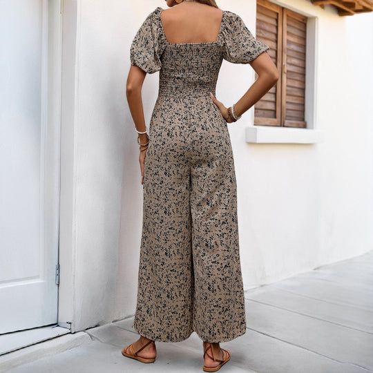 Damen Luftiger Sommeroverall mit Puffärmeln und elastischem Taillenband EB