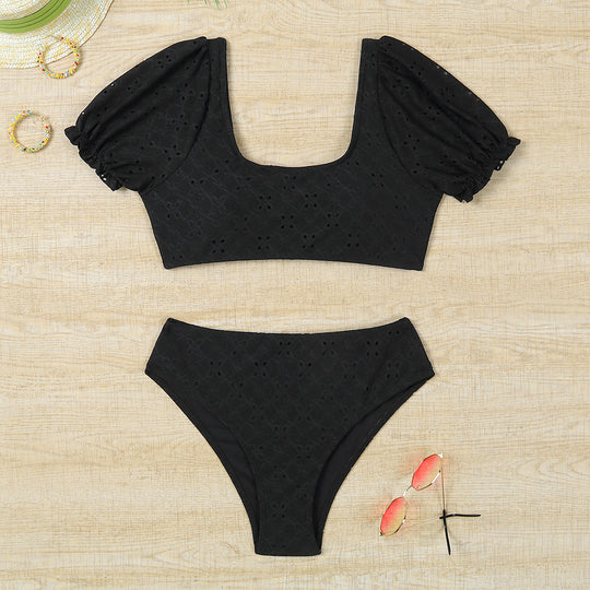 Damen Bikiniset mit Puffärmeln und floralen Details EB