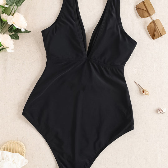Damen Einteiliger Badeanzug mit tiefem V-Ausschnitt und eleganter Gürteldetails EB