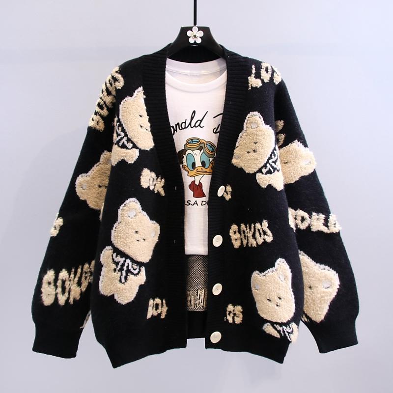 Damen Kuscheliger Cardigan mit Bärenmotiv EB