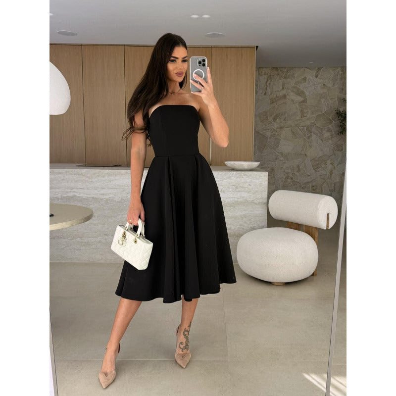Damen elegantes Cocktailkleid mit trägerlosem Design EB