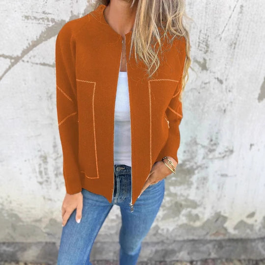 Damen Strickjacke mit eleganten Zipper-Details und feinem Strukturmuster EB