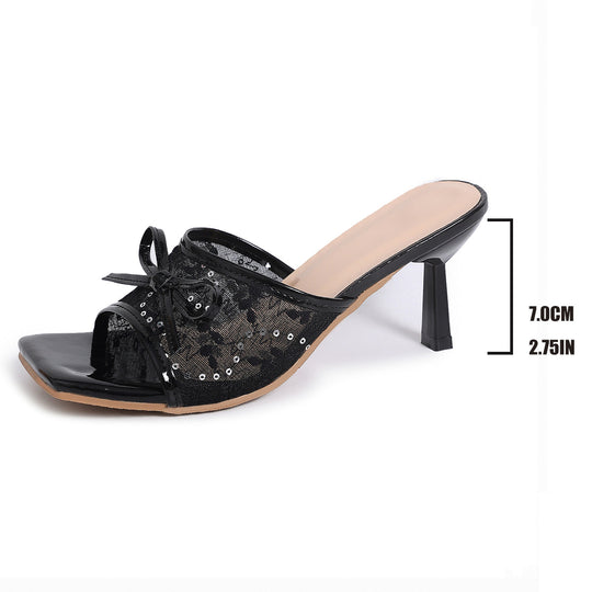 Damen Offene High-Heels Sandalen mit elegantem Spitzen-Design EB
