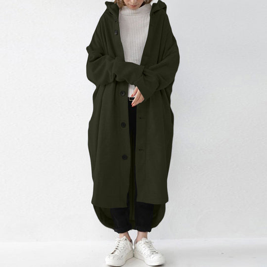 Damen nan weites Kapuzen-Kokonmantel mit asymmetrischem Saum und großen Eingrifftaschen EB