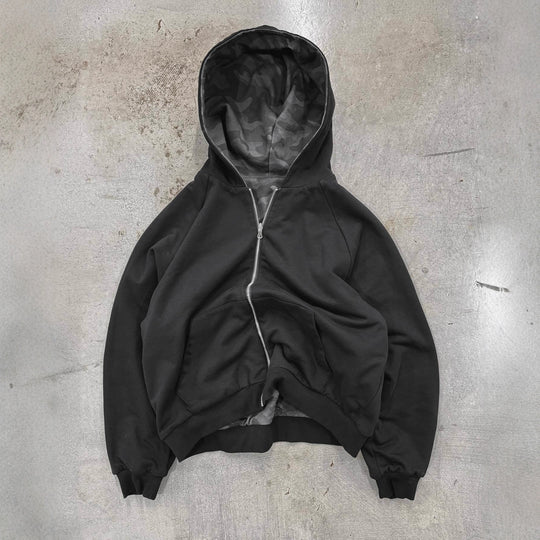 Damen Urbaner Camouflage-Hoodie mit Reißverschluss und lässigem Schnitt EB
