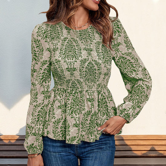 Damen Oberteil mit floralem Design und gerafftem Saum EB