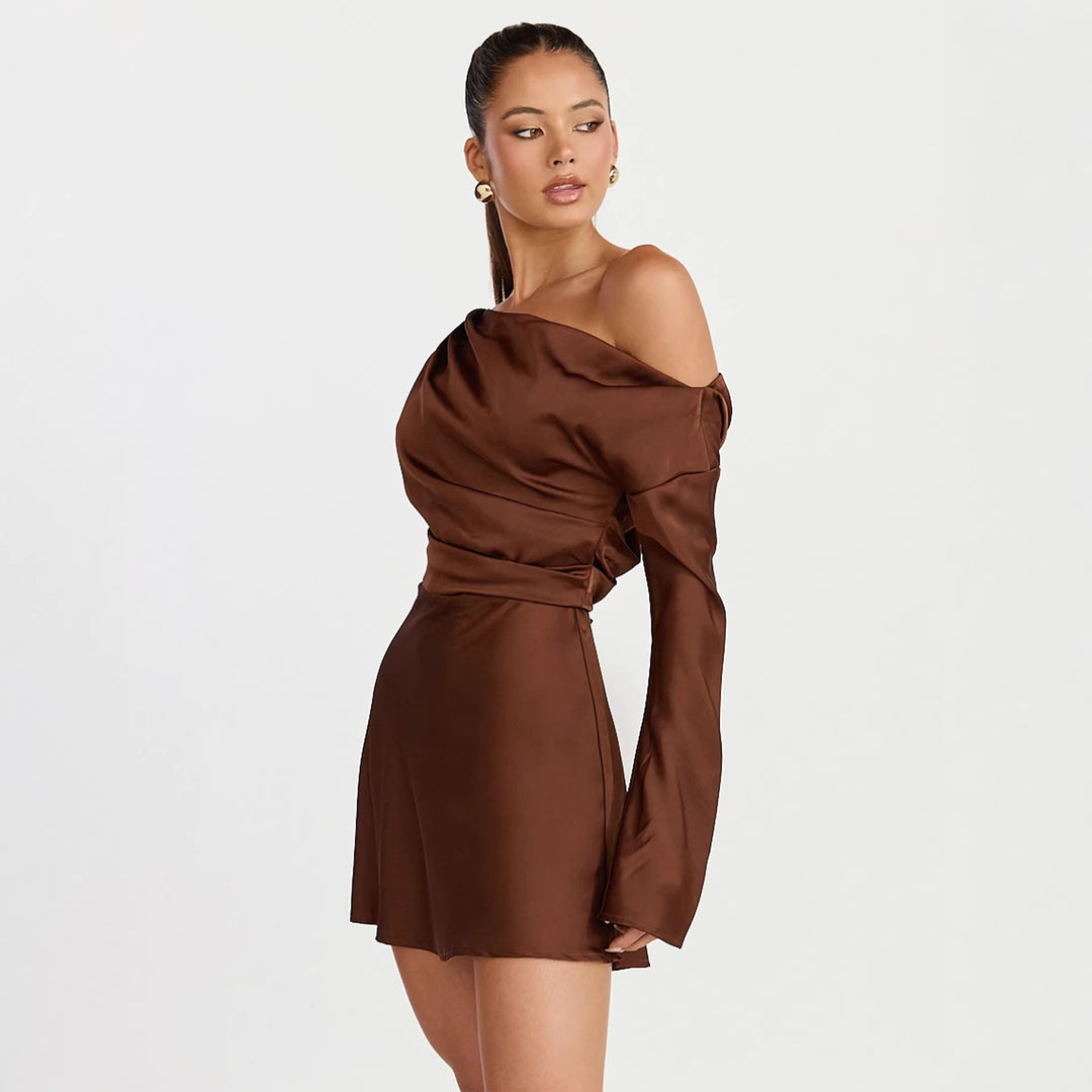 Damen Cocktailkleid mit asymmetrischem Design und elegantem Off-Shoulder-Ausschnitt EB