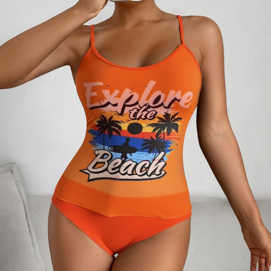 Damen Tankini-Set mit sportlichem Grafikdesign und hoch tailliertem Höschen EB
