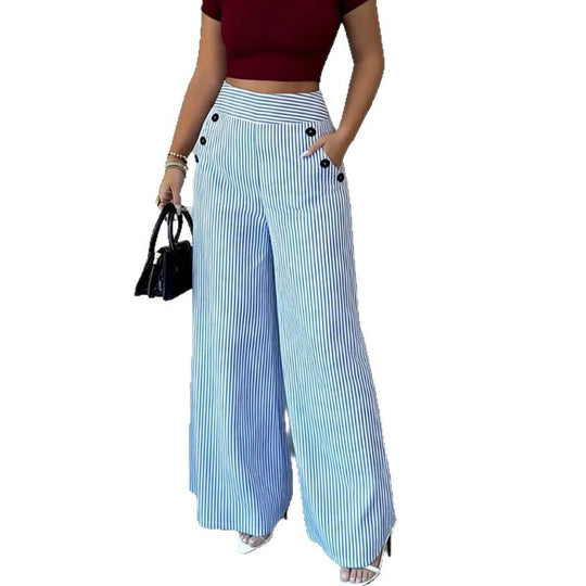 Damen nan hochgeschnittene Palazzo-Hose mit maritimen Knopfdetails und weitem Bein EB