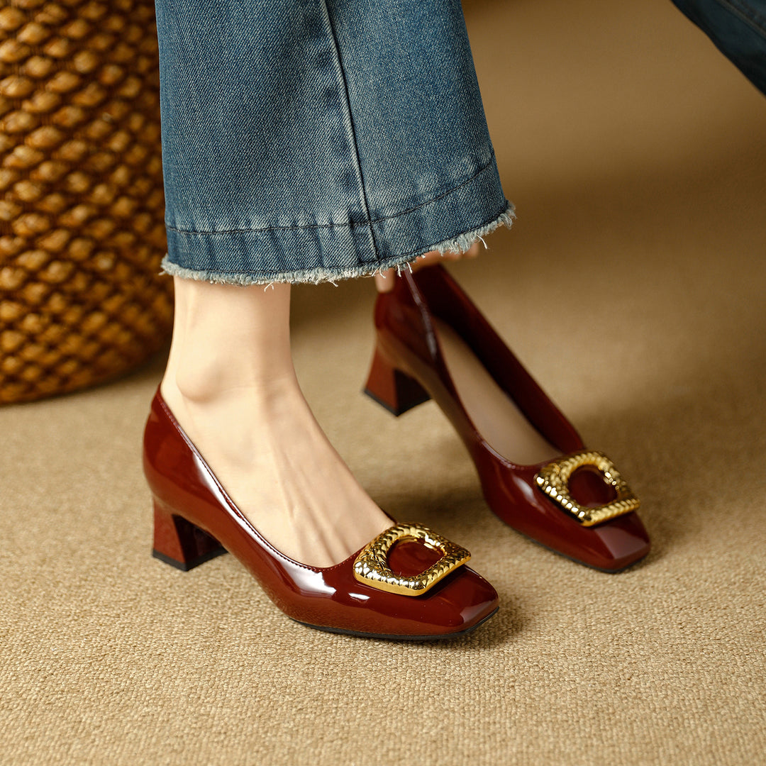 Damen Elegante Blockabsatz-Ballerinas mit funkelndem Schmuckdetail EB