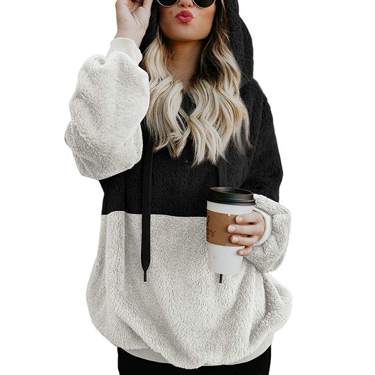 Damen weicher Fleece-Hoodie mit Kapuze und großen Taschen EB