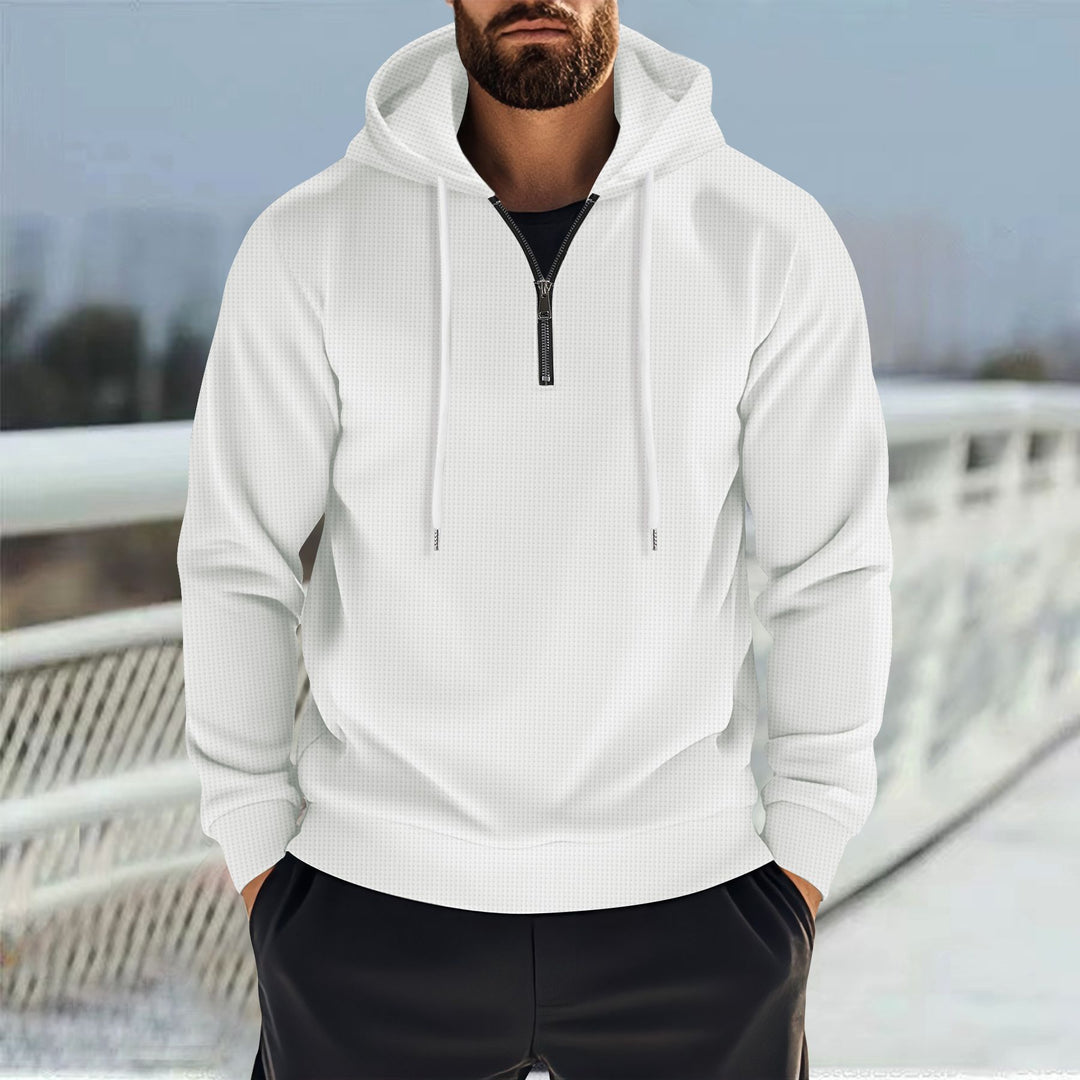 Herren Sportlicher Kapuzenpullover mit kurzem Reißverschluss und atmungsaktiven Einsätzen EB