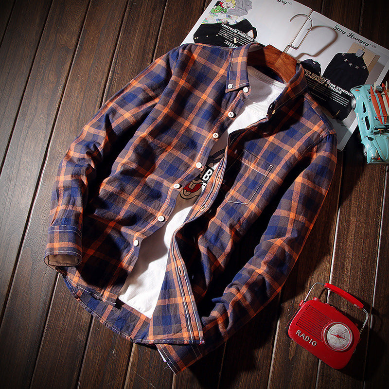 Herren nan lässiges kariertes Baumwoll-Flanellhemd mit Button-Down-Kragen, Brusttasche und abgerundetem Saum EB