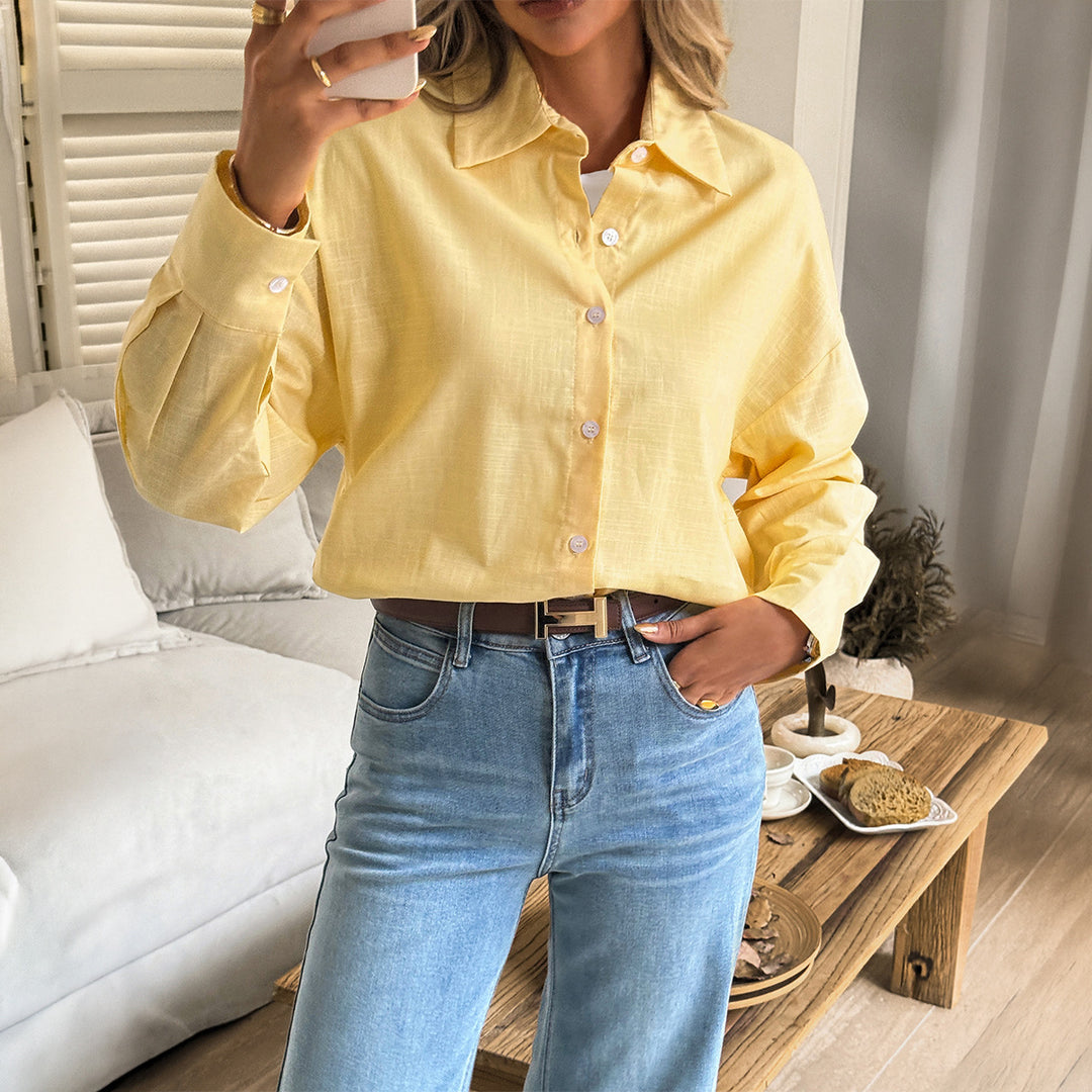 Damen nan oversized Leinen-Hemdbluse mit kastigem Schnitt und verdeckter Knopfleiste EB