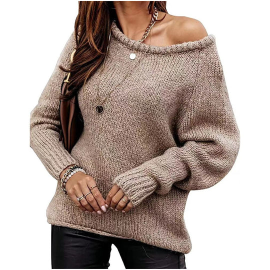Damen lässiger Pullover mit offenem Schulterdesign und weichem Strick EB