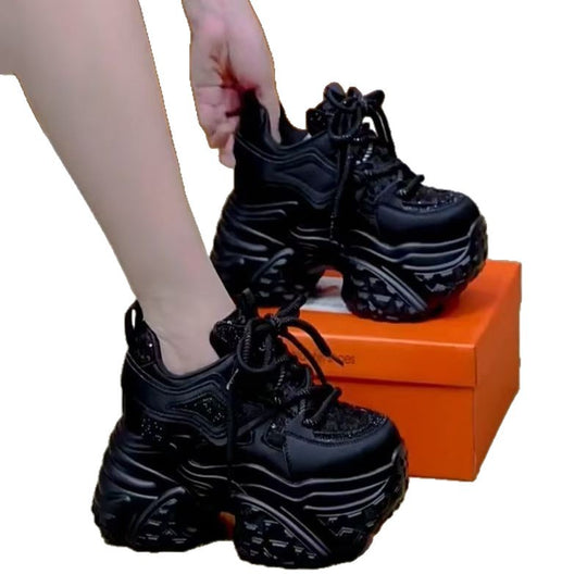 Damen modische Plateau-Sneaker mit glitzernden Akzenten und stabiler Laufsohle EB