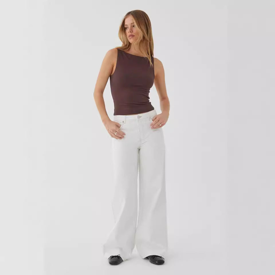 Damen nan weites Denim Hosenmodell mit tiefem Bund und weitem Schlag EB