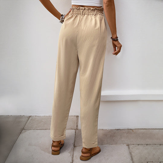 Damen lockere Stoffhose mit elastischem Bund und praktischen Taschen EB