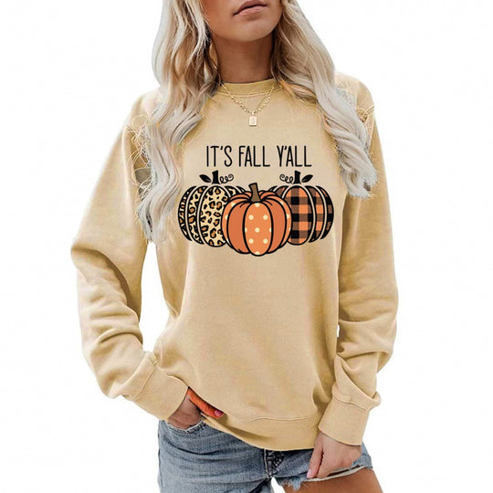 Damen nan lässiges Herbst Sweatshirt mit Kürbismotiv und Rundhalsausschnitt EB