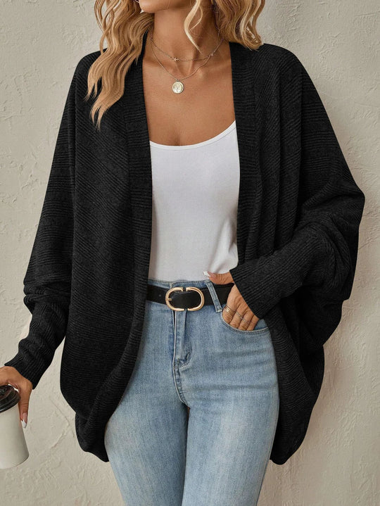 Damen Offener Feinstrick-Cardigan mit Strukturstreifen und überlanger Relax-Silhouette EB