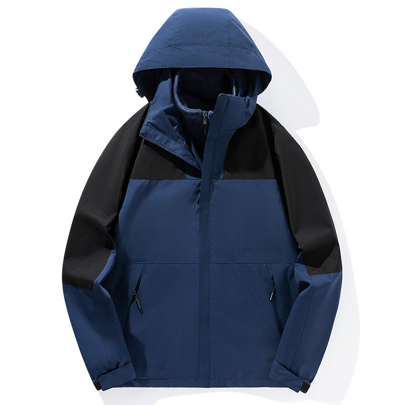 Herren zweilagige Softshell-Trekkingjacke mit fest integrierter Kapuze und fleecegefüttertem Kragen EB