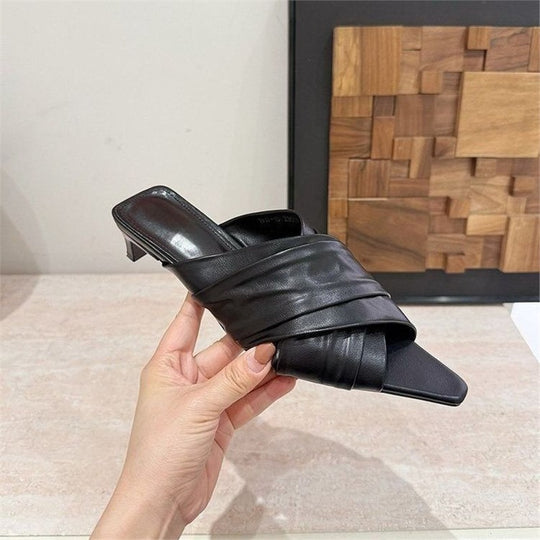 Damen elegante Mules mit geschwungenem Riemendetail EB
