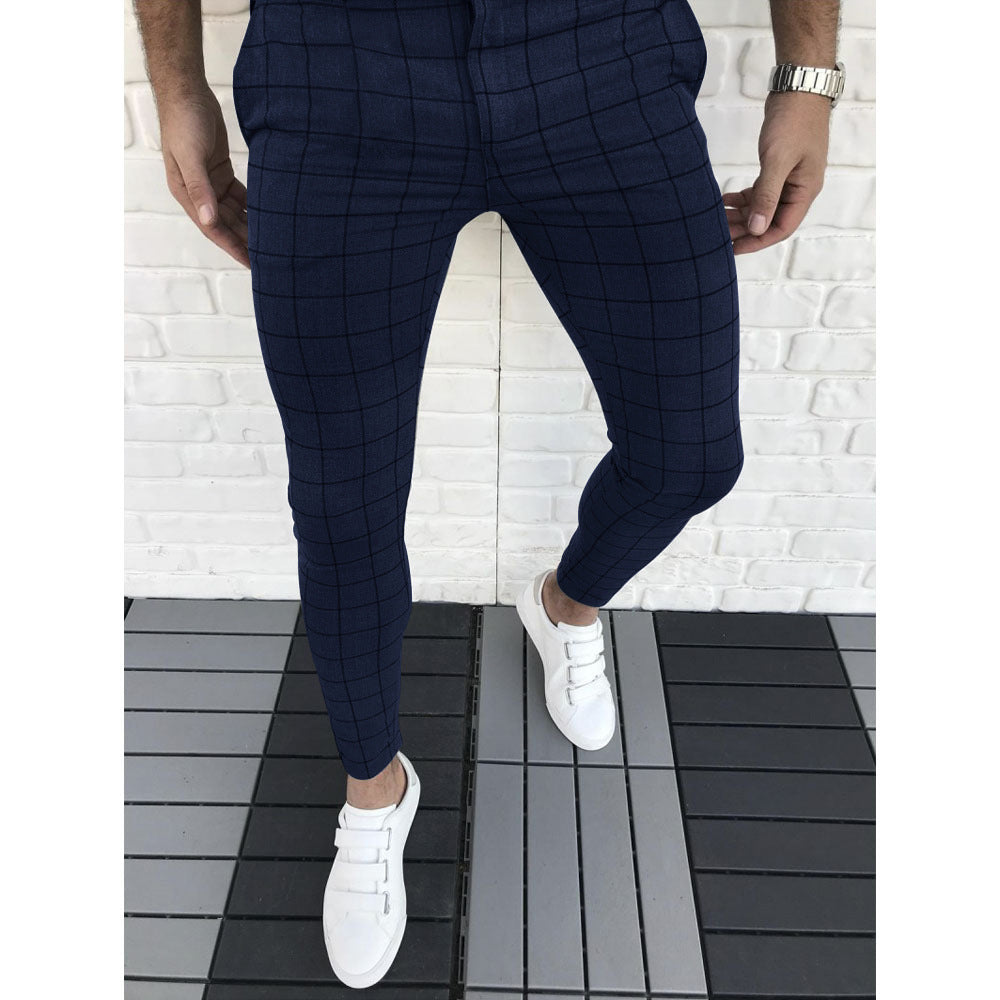 Herren Karierte Anzughose im Slim Fit Stil EB