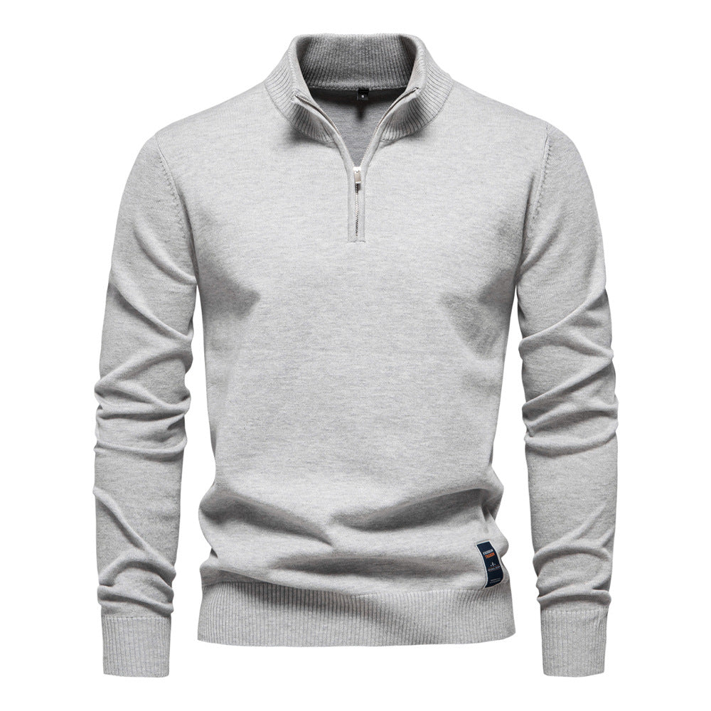Herren Pullover mit kurzem Reißverschluss und modischem Stehkragen EB
