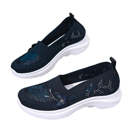 Damen Komfortable und atmungsaktive Slip-On Laufsohle mit floralem Dekor EB