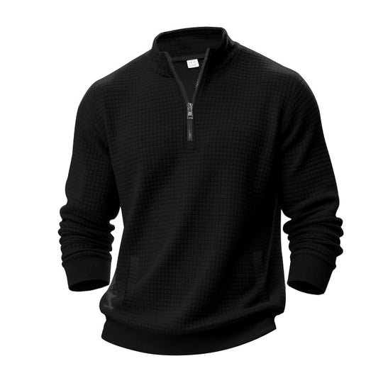 Herren nan Waffelstruktur-Halbzip-Pullover mit Stehkragen und dezenten Eingrifftaschen EB