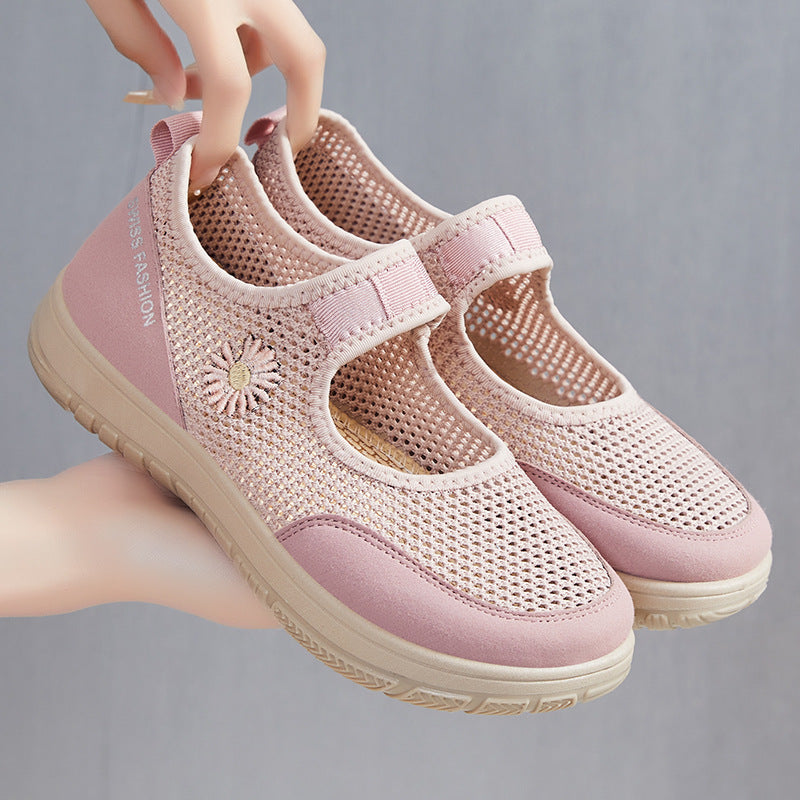 Damen Atmungsaktive Ballerinas mit dekorativem Blumenmuster EB