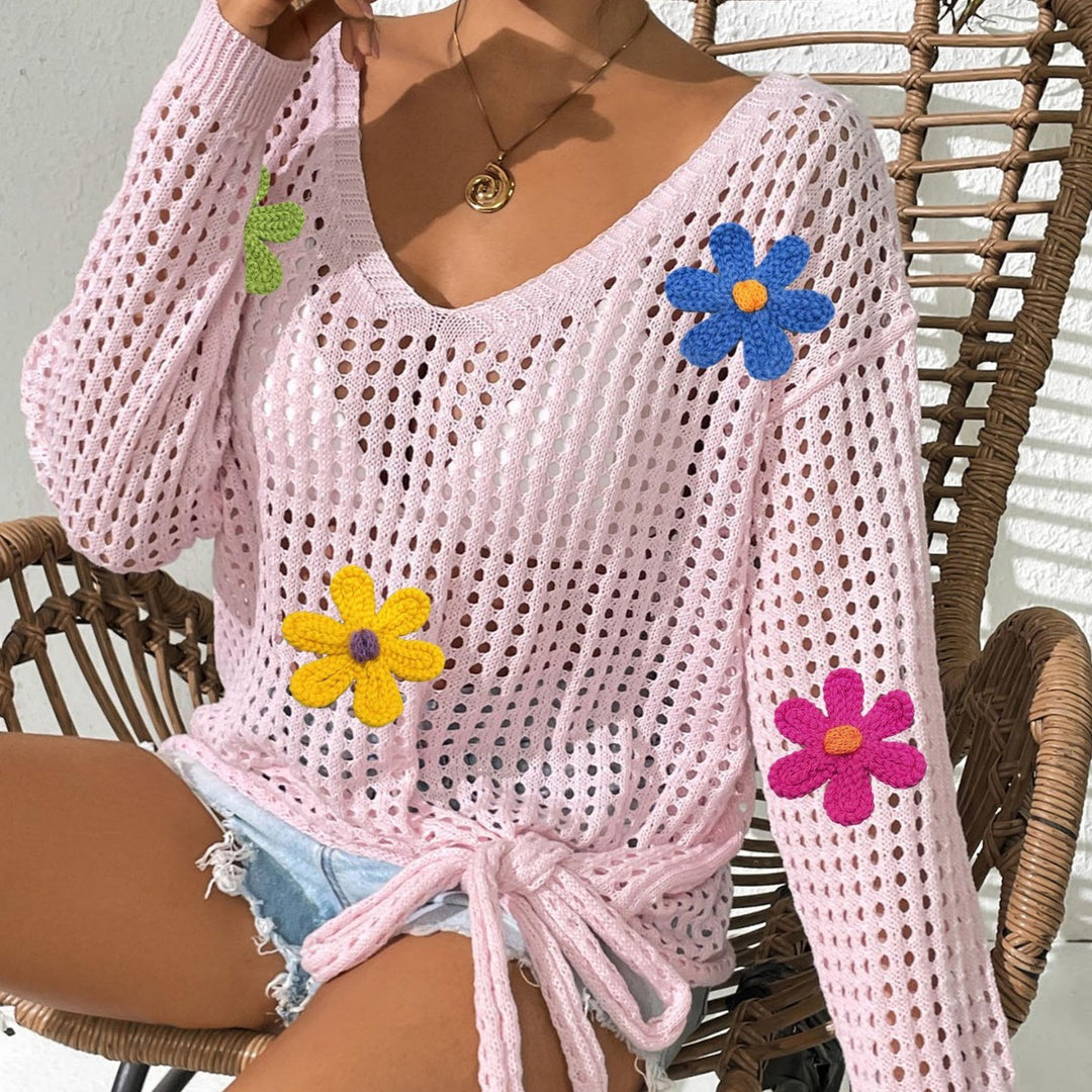 Damen Häkeloberteil mit Blumenapplikationen EB