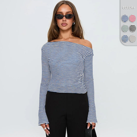 Damen Trendiges Oberteil mit asymmetrischem Ausschnitt und punktiertem Design EB