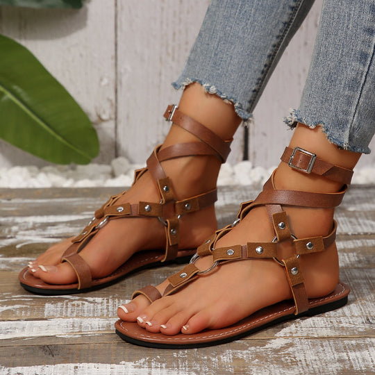Damen Modische Riemchensandalen mit Schmuckdetails EB