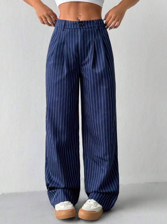 Damen Elegante und weite Stoffhose mit Streifenmuster EB