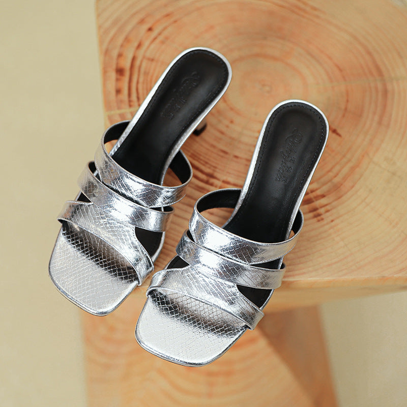 Damen modische Slides mit luxuriösem Metallic-Finish und komfortablem Fußbett EB